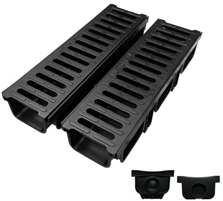 Natotela 1m Canalón de drenaje con rejilla de fundición B125 GJS soporta hasta 12,5 t - 500 x 140 x 100 mm - Canalón de suelo para drenaje para garaje, entrada de patio, estacionamiento - Resistente a