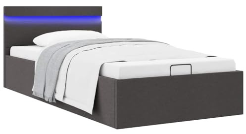 Owoxanthellate Bett mit Bettkasten Dunkelgrau Stoff 90x200 cm LED Hydraulik Modernes Boxspringbett mit Stauraum 211x98x73 cm Robustes Bettgestell für Jugendzimmer und Gästezimmer