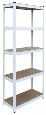 Relaxdays Schwerlastregal, HxBxT: 180x60x30 cm, 875 kg, 5 Ebenen, Lagerregal Keller & Garage, zum Stecken, weiß/braun