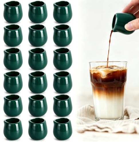 Aramanara 18 Pcs 50 ml Ceramic Milk Jug, Small Creamer Jug, Green Sauce Jug | Porcelain Sauce Gravy Cup, Mini Creamer Pitchers Without Handle for Coffee Milk Frothing Creamer Juice Gravy Syrup