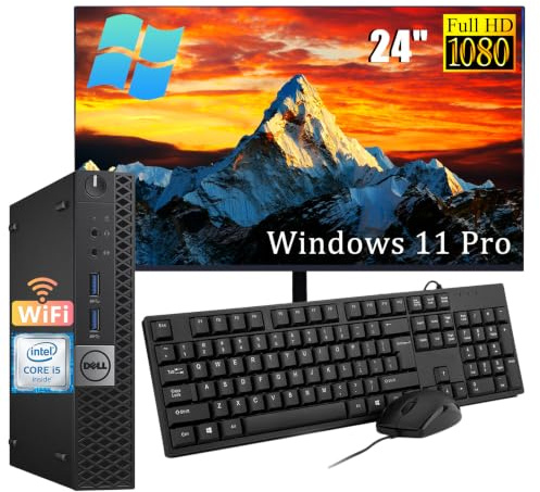 Dell Optiplex 3040 Mini Ordinateur de Bureau avec écran 24 , Intel Core i5-6500, 8 Go de RAM, SSD 256 Go, WiFi, Bluetooth, Clavier QWERTY américain, Windows 11 Pro (reconditionné)