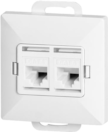 Miratic Doble Toma RJ45 Pared Cat6 | Enchufe Internet Empotrable | Conector RJ45 Hembra 2 Puertos UTP | Compatible con Serie Pearl | IP20 (Blanco)