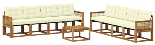 vidaXL Outdoor-Sofagarnitur mit Kissen 9 pcs Natur und Creme, Moderne Garten-Couch, tolles Set für Bequeme Lounge, langlebige Möbel, stylische Terrasse