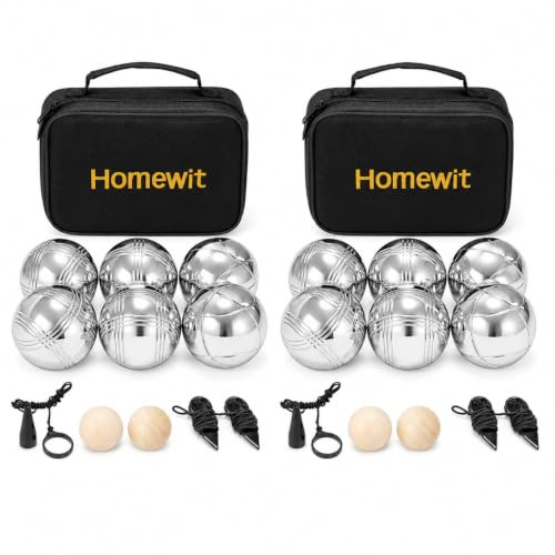 Homewit Personalisierbar Boule Set mit Gravur, 6/8/12 Metall Kugeln, Boccia & Petanque Spiel mit Tragetasche, Gartenspiel Outdoor für Erwachsene, Freizeitspiel für Strand, Camping & Park