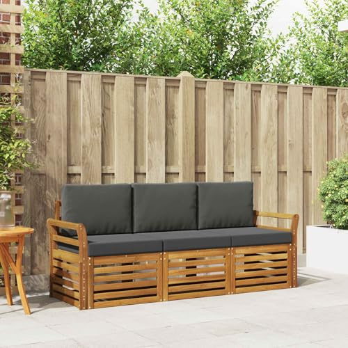 Ziaphsol Sofagarnitur 3-teilig aus massivem Akazienholz Natur und Anthrazit, Outdoor Möbelset mit Sitzgruppe, Couchgarnitur für Terrasse und Garten, inklusive Sitz- und Rückenkissen