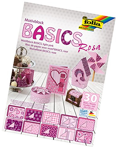 folia 46349 - Motivblock Basics rosa sortiert, 24 x 34 cm, 30 Blatt, 10 x Motivkarton, 10 x Motivpapier, 10 x Tonpapier, für vielfältige Bastelarbeiten