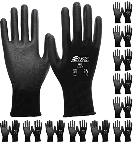 NITRAS 6215 Nylon Strickhandschuh Arbeitshandschuhe 12 PAAR schwarz Gr. XL