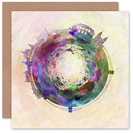 Wee Blue Coo Tiny Planet City Budapest Ungarn Skyline Aquarell Geburtstagskarte Grußkarte