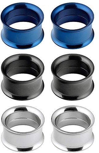 Longbeauty 6er Set/3-Farben Edelstahl Flesh Tunnel Set Schraubverschluss Ohr Expander Ohrplugs Stil B 8mm