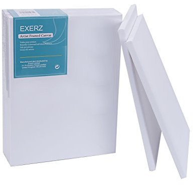 EXERZ 30x40cm Toiles pré-étirées 5 pièces - 1,7cm D'épaisseur Toiles à Peindre Encadrées/ 280GSM/ 100% Coton/Triplement Apprêtée/Sans Acide/Grain Moyen/ - Peinture à Huile/Gouache/Acrylique