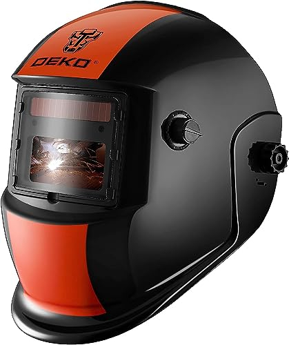 Schweißhelm Automatik True-Color Solarbetrieben: DEKO Schweißerhelm Auto Abdunkelung, Schweißmaske für ARC MMA MIG TIG, Schweißschirm DIN 4/9-13, Optischer Klasse 1/2/1/2, Echtfarbe, Orange Schwarz