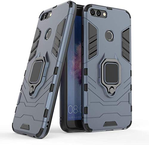 Compatibile con Huawei P Smart Cover, Custodia Armor Anello Cavalletto (Funziona con Il Supporto Magnetico per Auto) Case Paraurti per Huawei P Smart, Enjoy 7S (Blu Navy)