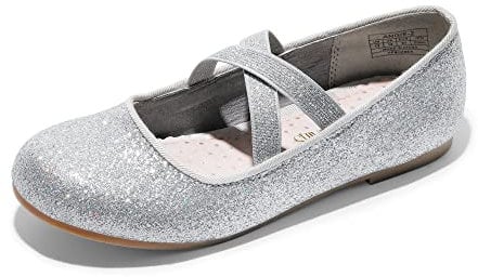 DREAM PAIRS Girl's Ballet Flat Kids Mary Jane Flower Dress Shoes for Wedding Party,Size 13 Little Kid,Silver,Angie-2
