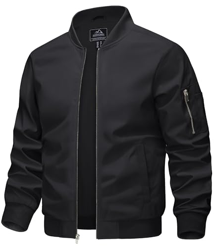 KEFITEVD Übergangsjacke Herren Frühling Sommer Männer Blouson Jacke mit Reißverschluss Taschen College Jacke Leichte Herrenjacke Schwarz 2XL