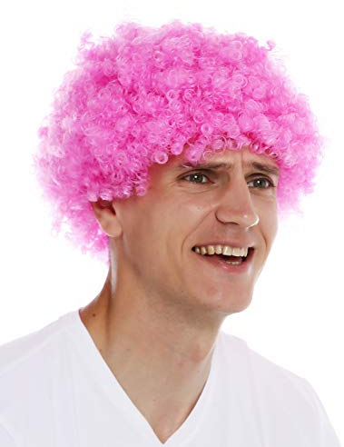 WIG ME UP - MMAM-9M-K1156T Perücke Karneval Herren Damen Clown rosa pink kurzer Afro Kraus gelockt Krauskopf