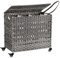 SONGMICS Wäschekorb, handgewebt, Wäschekorb in Rattanoptik, mobil, 3 Sortierfächer, Deckel, Griffe, abnehmbare Taschen, Wohnzimmer, Badezimmer, Waschküche, Grau LCB083G02