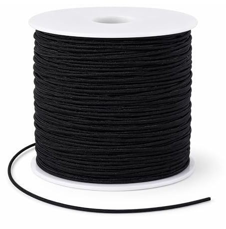 Trimming Shop Cordon élastique de 1 mm, fil pour perles, chapeau rond, corde élastique extensible pour projets de bricolage, accessoires de couture, bijoux, noir, 100 m