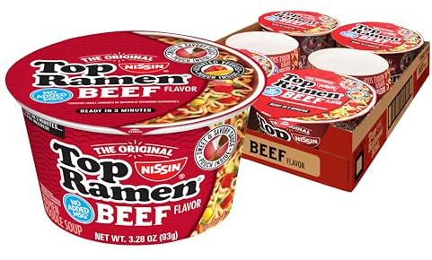 Nissin Top Ramen Bowl Ramen Noodle Soup Beef 93ml (Pack of 6)