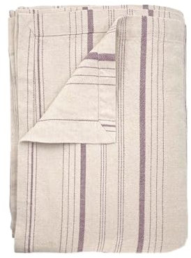 JOWOLLINA Bettüberwurf Tagesdecke Rasa aus Halbleinen Stonewashed (Stripe Natur/Plum, 260x280 cm)