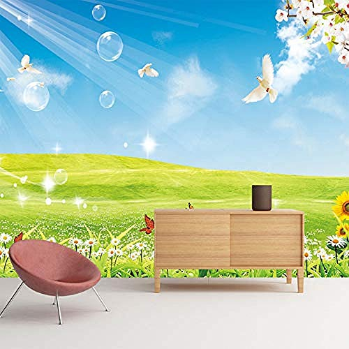 Fototapete Blauer Himmel Weiße Wolken Wiese Wohnzimmer Schlafzimmer Sofa TV Hintergrund Großes Wandbild 3D Wallpape Wanddekoration fototapete 3d Tapete effekt Vlies wandbild Schlafzimmer-300cm×210cm