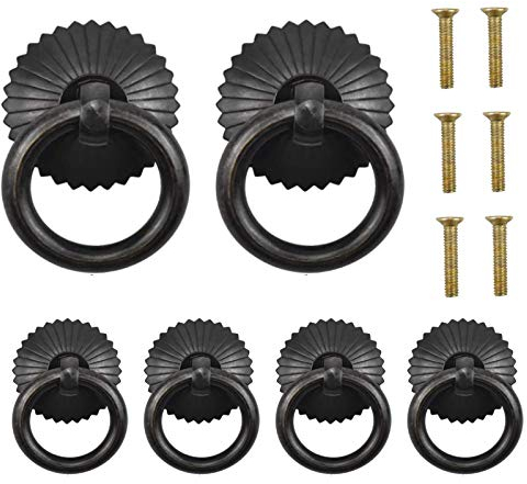 KJLEEN Schrankknöpfe 6 Stück Möbelknöpfe Schwarz Vintage Möbelgriff Schubladenknöpf Schrank Schublade Griffe Ring Knopf für Möbel Schrank Kommode Tür Möbelknauf Kleiderschrank