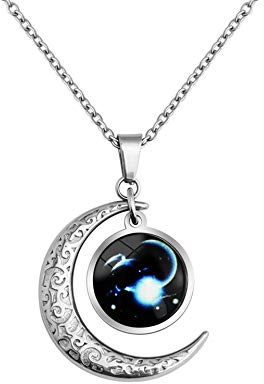 LEJAHAO Sternzeichen Kette Damen Herren mit Charms Anhänger Sternbilder Tierkreiszeichen Mond Stern Rapper Luna Modeschmuck Halskette Simple Hip Hop Medallion Zodia Necklace Ketten für Männer Jungen
