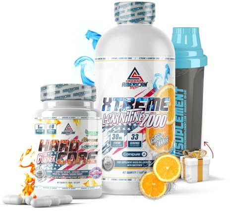 AS American Suplement | Pack L-Carnitina + HardCore Fat Burner | 1 litro | Naranja | Combinación que Ayuda a Definir Músculo, Perder Peso y Reducir el Apetito