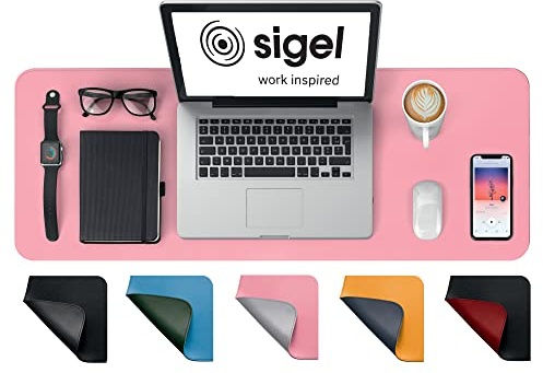 SIGEL SA605 Schreibunterlage - rollbar - wasserdicht - rutschfest - hochwertiges Lederimitat - rosa, silber - doppelseitig - 80 x 30 cm, nur 2 mm dick