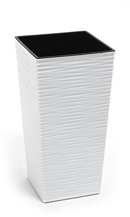 Gordanluk, Tall plastic flowerpot, Textured Flowerpot with internal riser, plant pots indoor, garden planters (White, 30 x 30 x 57cm)