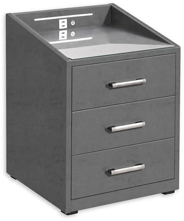 Froschkönig24 Moon Nachttisch Boxspringbett, Soro Anthrazit - Funktionaler Nachtschrank mit USB-Anschluss und LED-Beleuchtung - 47 x 61 x 46 cm (B/H/T)