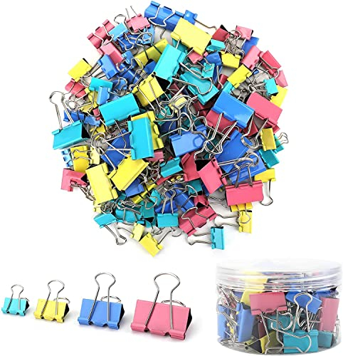 WUWEOT 272 Stück Foldback Klammern Bunt 15/19/25/32 mm - Binder Clips, Dokumentenklammern, Metall Clips Set, Vielzweckklammern, Papierklammern, Zettelclips Sortiert für Büro, Schule, Zuhause