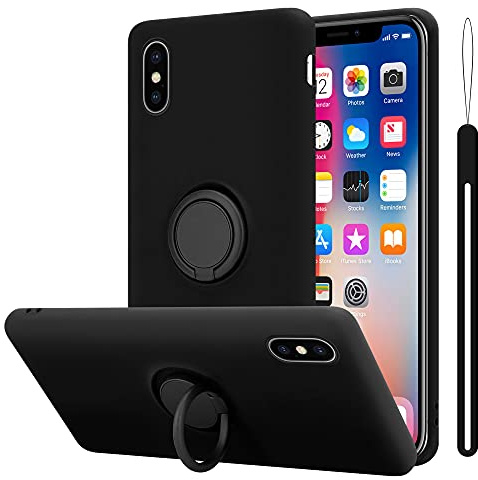 Cadorabo Hülle kompatibel mit Apple iPhone X XS Schutzhülle TPU Silikon Case Liquid Design mit Ring Slim Kratzfest Liquidsilikon Microfaser mit Rundumschutz Case Hülle für iPhone X XS in Schwarz