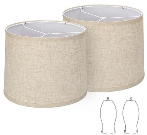 Trommel-Lampenschirme, 2 Stück, mittelgroße Lampenschirme für Stehlampen, Tischlampen, 29,5 cm oben x 32 cm unten x 24,9 cm hoch, tolle Lichtfilterung (Spinnenmontage), Lampenschirme aus Leinen