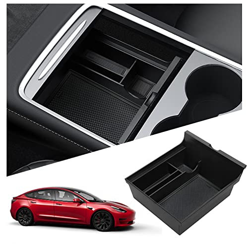 Ruiya Compatible with Tesla Model 3 2021 2022 2023 Centre Console Storage Box, Model 3 Armrest Organiser Tray Centre Armrest Car Storage Box Centre Armrest Glove Box Model 3 2023 Accessories