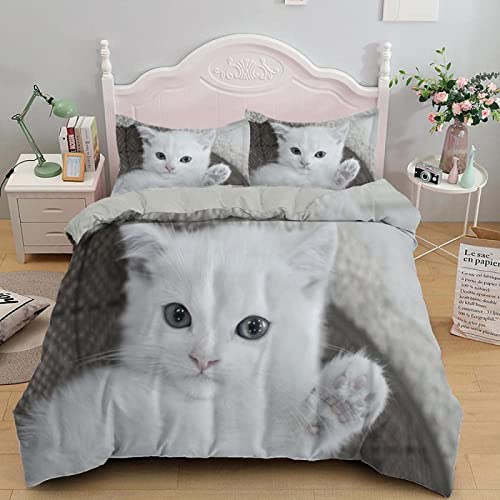 Bettwäsche 155x220 Weiß Angora Bettwäsche Set, Schließung Weich Atmungsaktive Mikrofaser Bettbezüge, 1 Bettbezug mit Reißverschluss + 2 Kissenbezug 80x80 cm