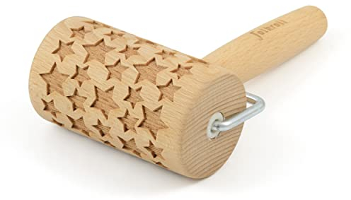 Folkroll Teigrolle Sterne, Mini, 9.5 cm, Nudelholz, Prägerolle, Muster, Motiv, Rolle, Buchenholz, 330722