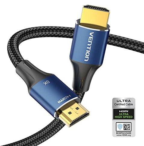 VENTION Cable HDMI, HDMI 2.1 8k@60Hz Cable HDMI 2.1 4K@120Hz Alta Velocidad 48Gbps Chapado de Oro, con Ethernet, 3D, HDR, eARC, Dolby Vision Compatible con 8K TV/PS5/PS4/Xbox(2m, Azul)