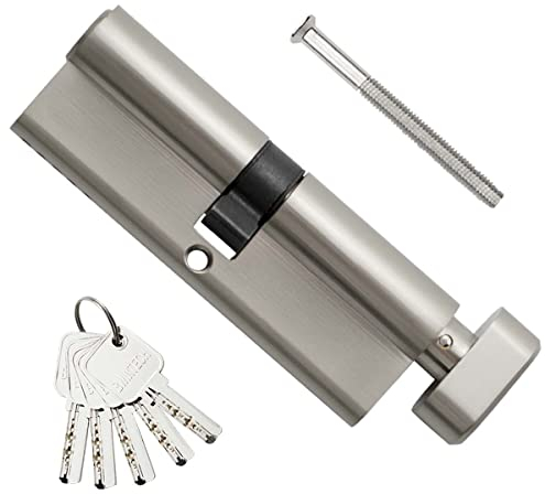 Bwintech 1 pz 45T/45mm Euro Cilindro in Ottone, 90mm Pomello/Chiave a Barile con 5 Chiavi Orizzontali in Ottone,Antipicking, Anti-perforazione, Anti-Snap, Anti-urto,Finitura in Nichel Satinato