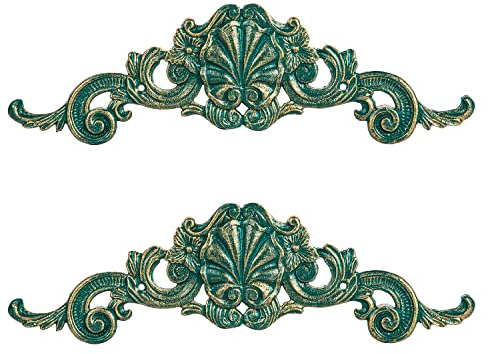 Sungmor Wandschild aus Gusseisen, viktorianischer Stil, Metall-Wandbehang, Kunst, Fleur de Lis Design in antikem Grün, 39,4 cm, 2 Stück – dekorative Scroll-Wandskulptur für Zuhause Wohnzimmer