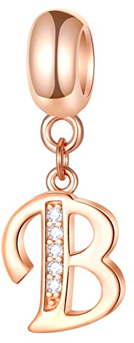 Rose Gold Letter B Charms fits Pandora Moments Bracelets, Initial B Alphabet Beads, 925 Sterling Silver Dangle Reflexions CZ Birthstone, Gift for Big Sister/Brother/Birthday