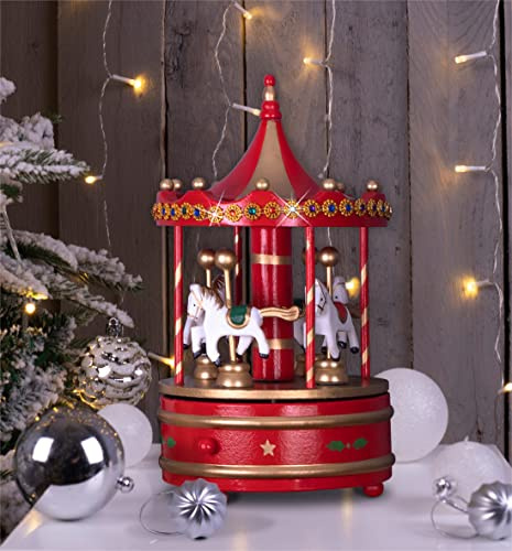 St Helens Home & Garden Wooden Carousel Music Box (Red & Gold)