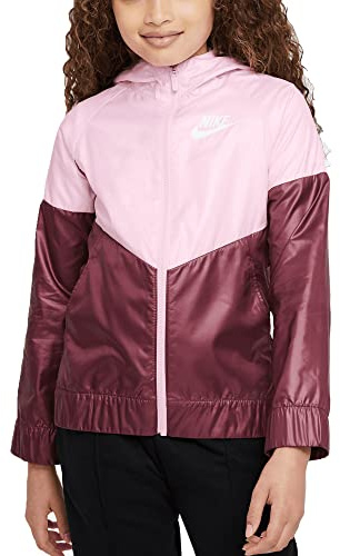 Nike Mädchen Jacke mit Kapuze Windrunner Rosa Code DB8521-663, rosa / weiß, 8 Jahre