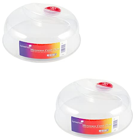 Homeshopa Microwave Plate Cover, Microwave Splatter Guard Lid with Steam Vents, Plastic Transparent Ventilated Food Plate Dish Cover Kitchen Cooking, BPA Free & Dishwasher Safe, 25Cm (Pack of 2)