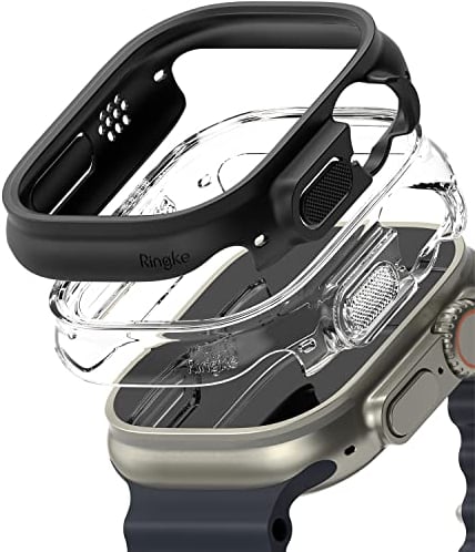 Ringke Slim Compatible con Protector Apple Watch Ultra 2 y Protector Apple Watch Ultra (49mm) Tecnología Anti-amarillea, Funda Sólida Transparente + Case Adicional - Clear & Matte Black