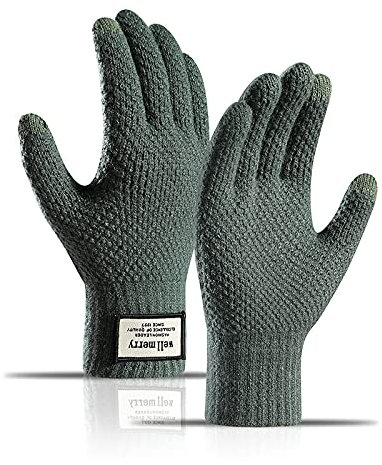 BSLVWG Winter-Touchscreen-Handschuhe für Herren, rutschfest, Thermo-Handschuhe, gestrickt, Herrenhandschuhe, verdickt, elastisch, winddicht, Manschette, Sport, Tippen (grün)