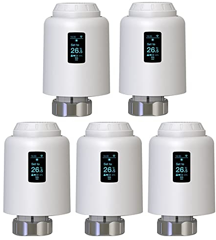 Donkivvy Pack of 5 Smart TRV Thermostat Radiator Valve Zigbee, WiFi Thermostatic Radiator Valve TRV Programmable Central Heating Accessories, Works with Tuya and Alexa, Google Home - TRV604