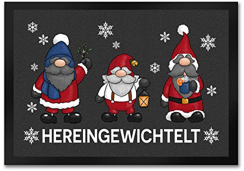 speecheese Hereingewichtelt Weihnachtswichtel Fußmatte in 35x50 cm in grau als schöne Begrüßung für den Türeingang zu Weihnachten und der Winterzeit