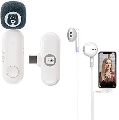 LAMSCAT Lavalier Kabelloses Mikrofon for USB C Android, Plug & Play, Handy Mikrofon for Live Streaming YouTube,Konferenz,Automatische,Inklusive Kopfhörer (1 to 1)