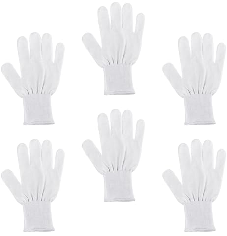 ThumbUP-Supersoft-Pack von 6 Paaren Baumwollhandschuhe 100%,für Rechts- und Linkshänder, ohne Nähte, elastischer Handgelenk, waschbar, Weiß, Größe M
