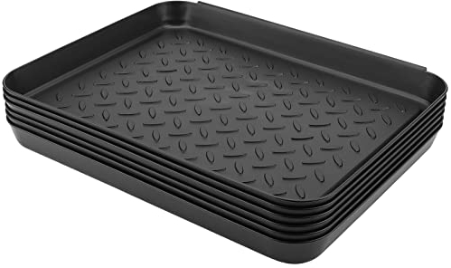 NGOSUET 6 Stück 35 x 27.5 x 3 cm Schuhabtropfschale, Schuhablage Groß, Schuhmatte Schuhwanne Kunststoff, Schuh Abtropfschalen Schwarz für Innenbereich und Außenbereich